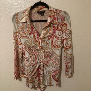 Etcetera Women's Blouse with Vibrant Swirl Patterns and wrap waist